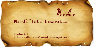Miháletz Leonetta névjegykártya